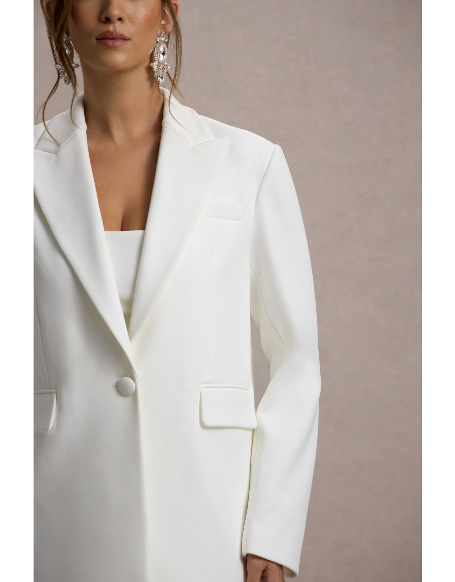 Urban | White Plunge-Neck Boxy Oversized Blazer - 6