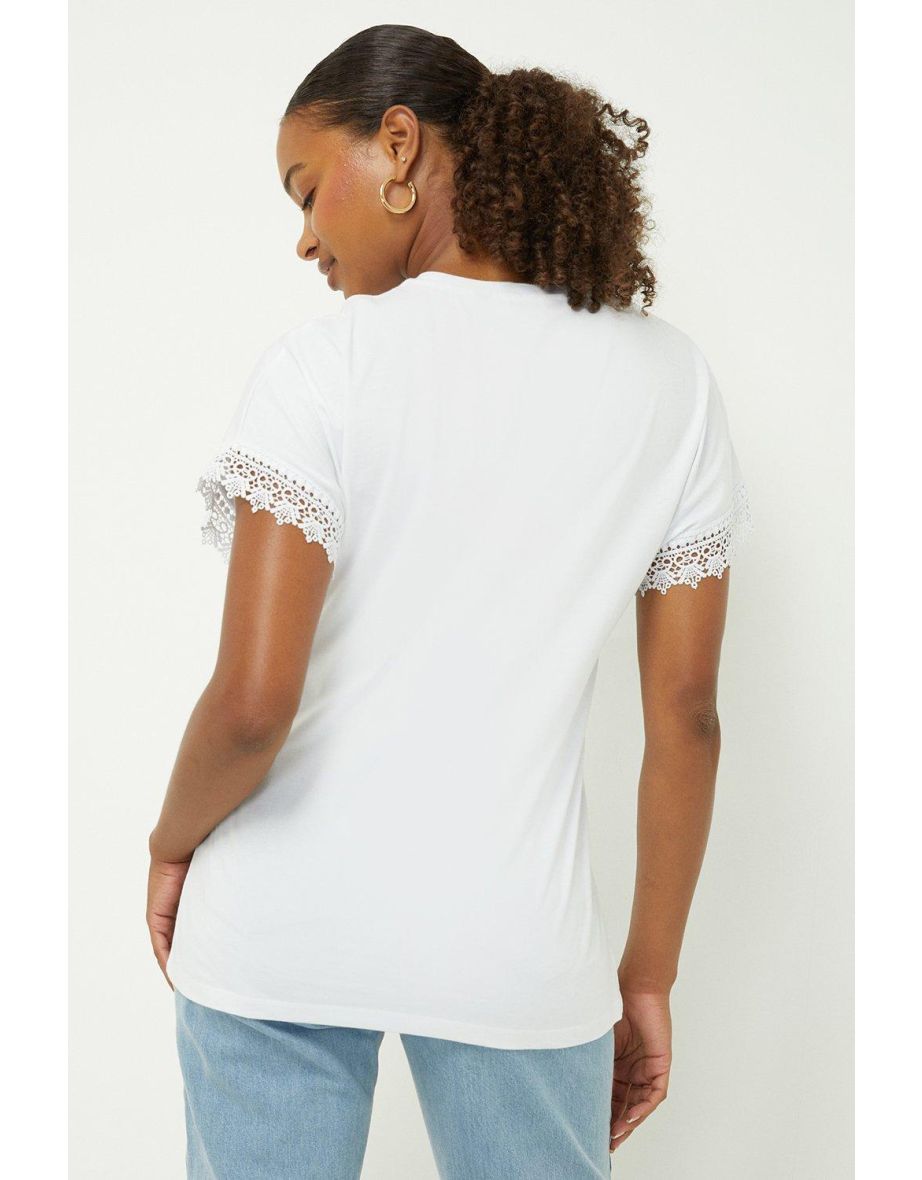 Tall Lace Trim Roll Sleeve T-shirt - 2