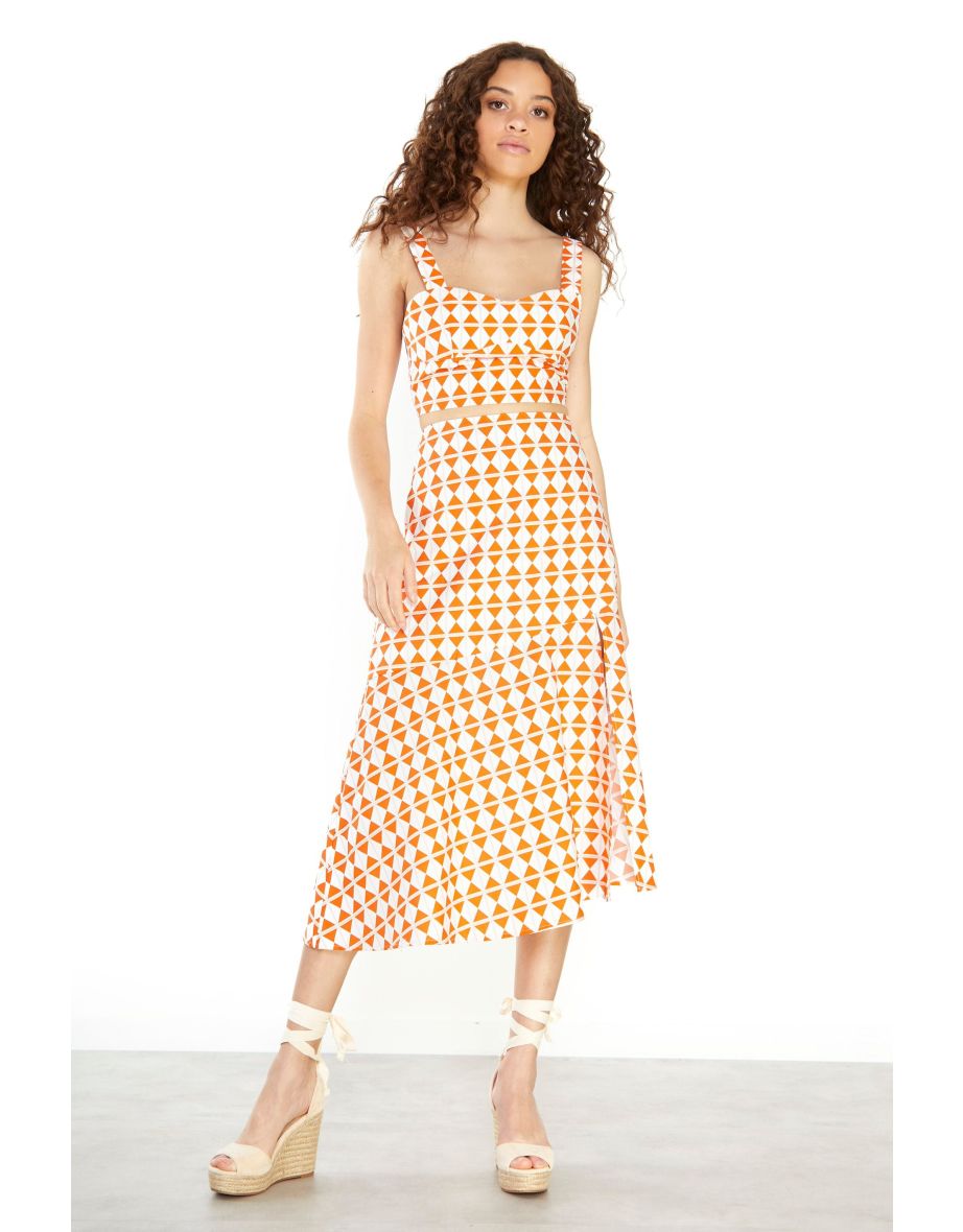 Glamorous Orange Diamond Geo Crop Top