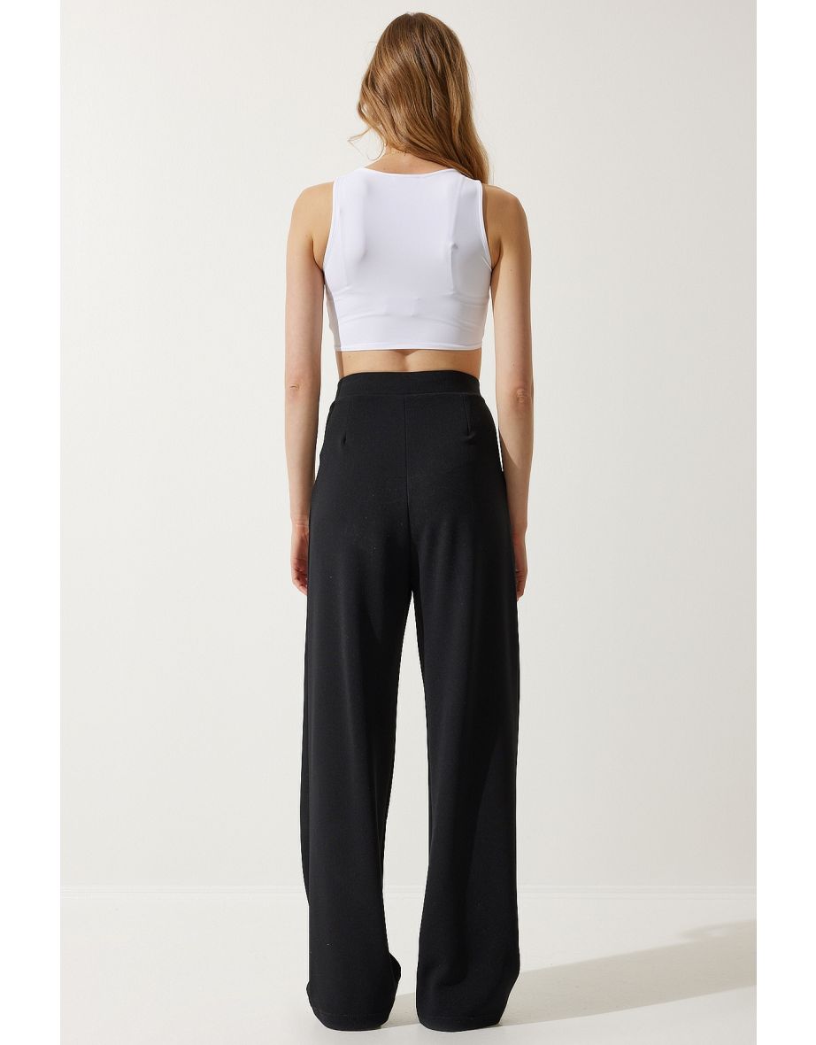 Women's Black Lycra Casual Palazzo Knitted Trousers - 9