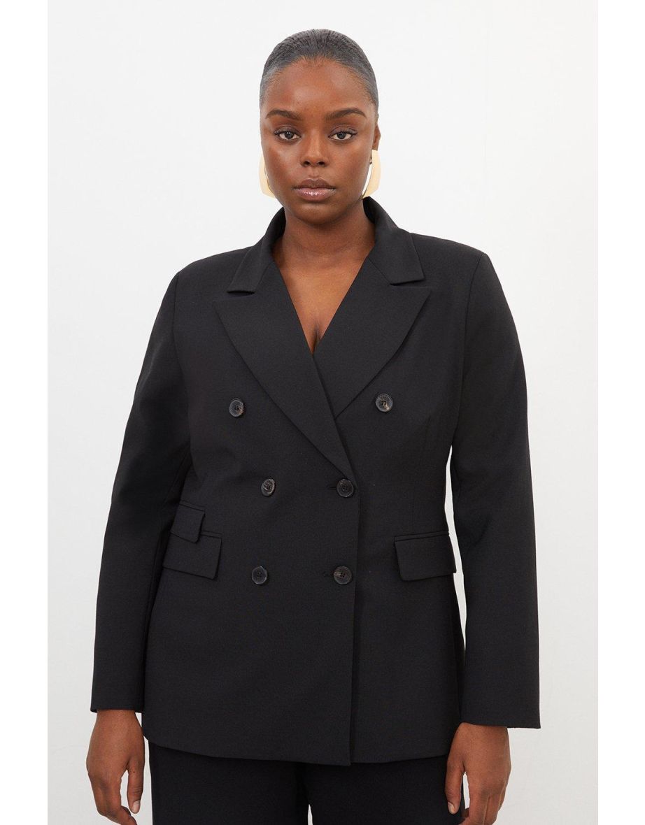 Plus Size Wool Blend Tailored Double Breasted Blazer