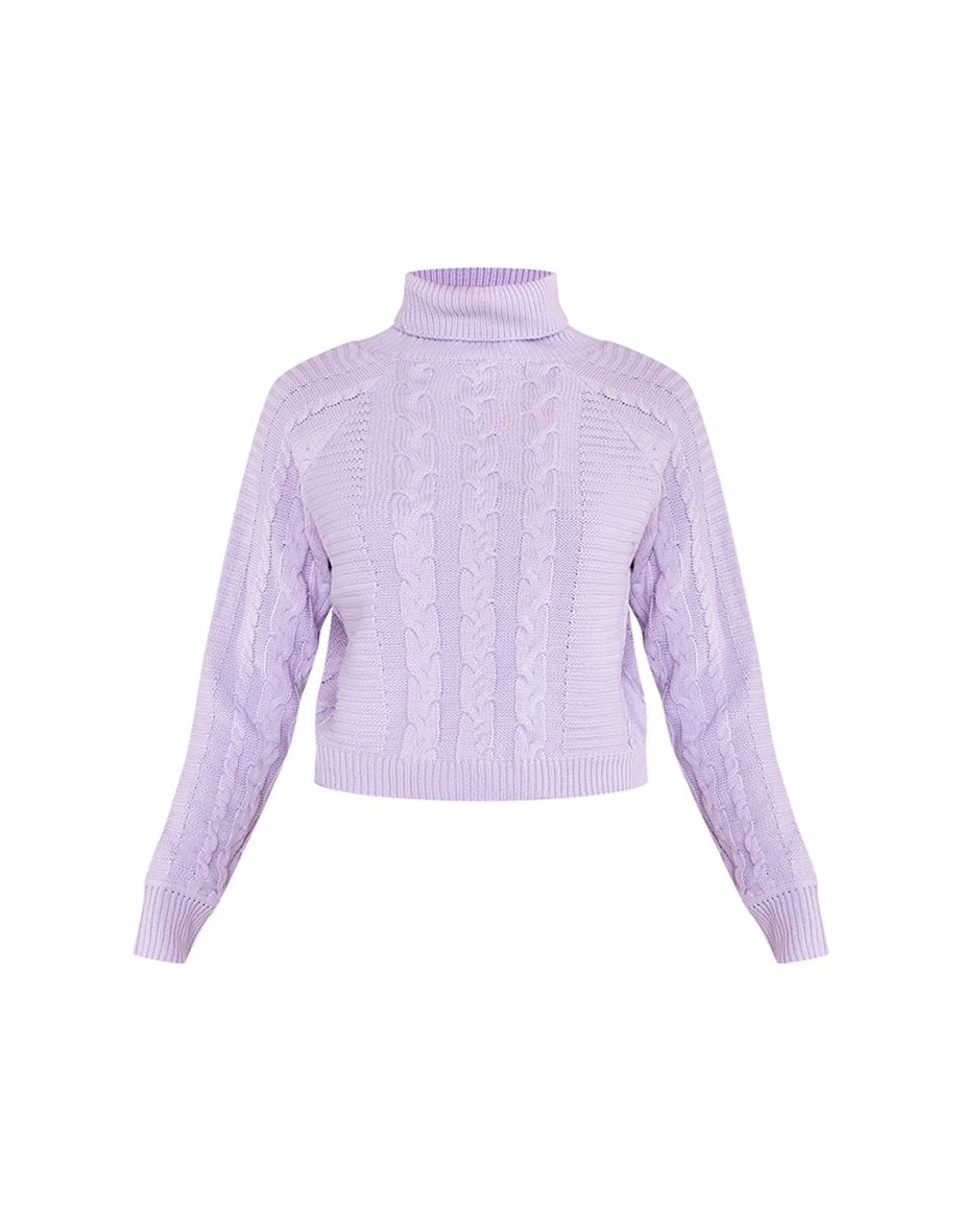 Lilac Cable Roll Neck Knitted Jumper & Cable Knit Skirt Set - 4