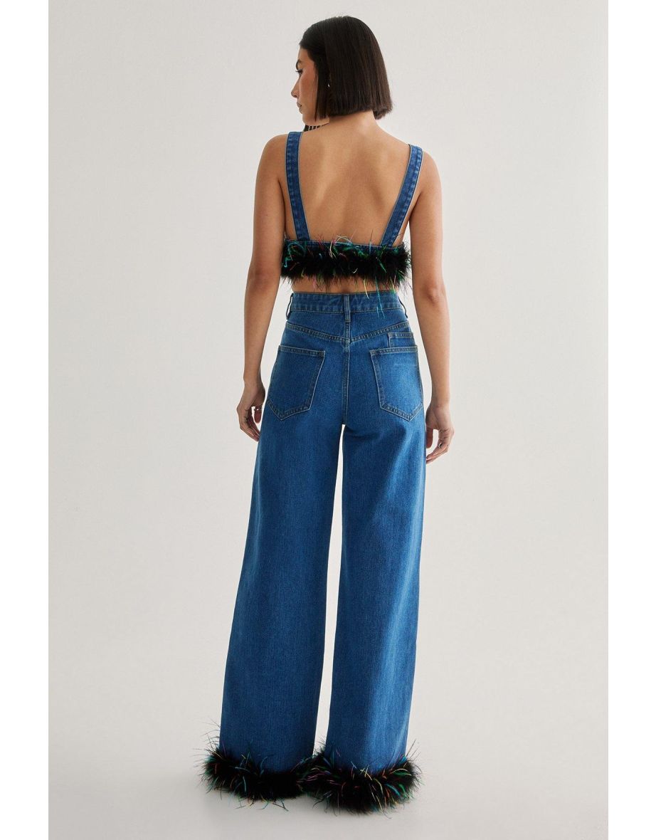 Limited Feather Trim Denim Jean - 3