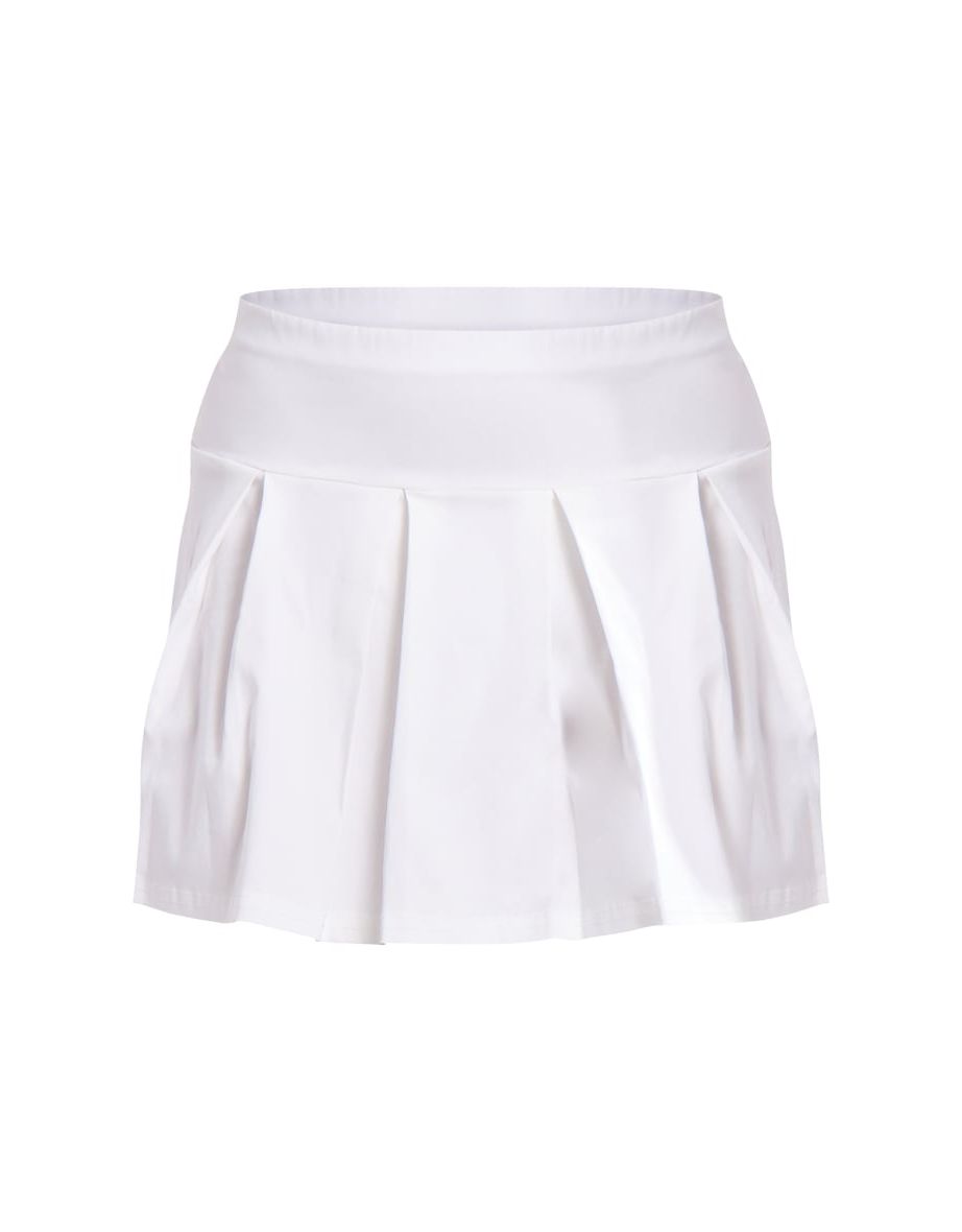 Cream Stretch Woven Tailored Pleated Micro Mini Skirt - 5