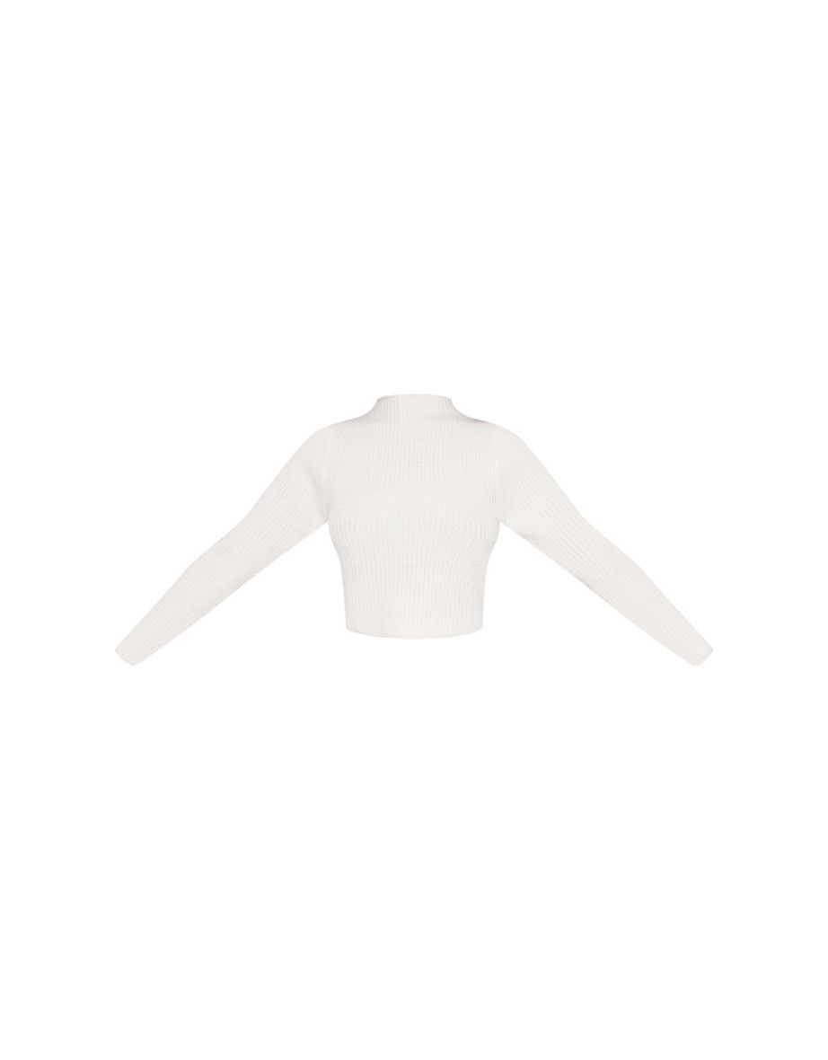 Petite White High Neck Cropped Jumper - 4