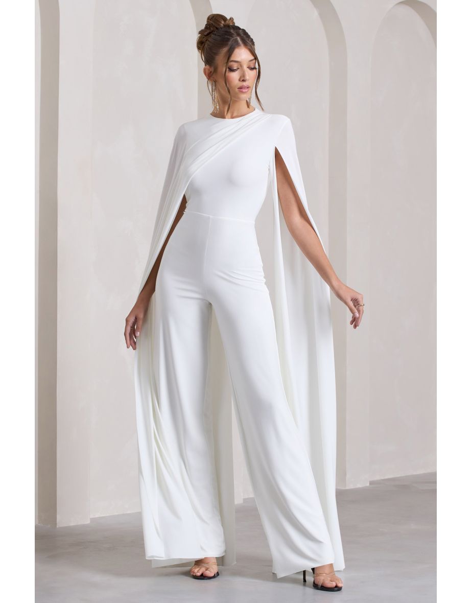 Shop Harley White Straight Leg Jumpsuit With Cape Sleeves Online in Qatar VogaCloset