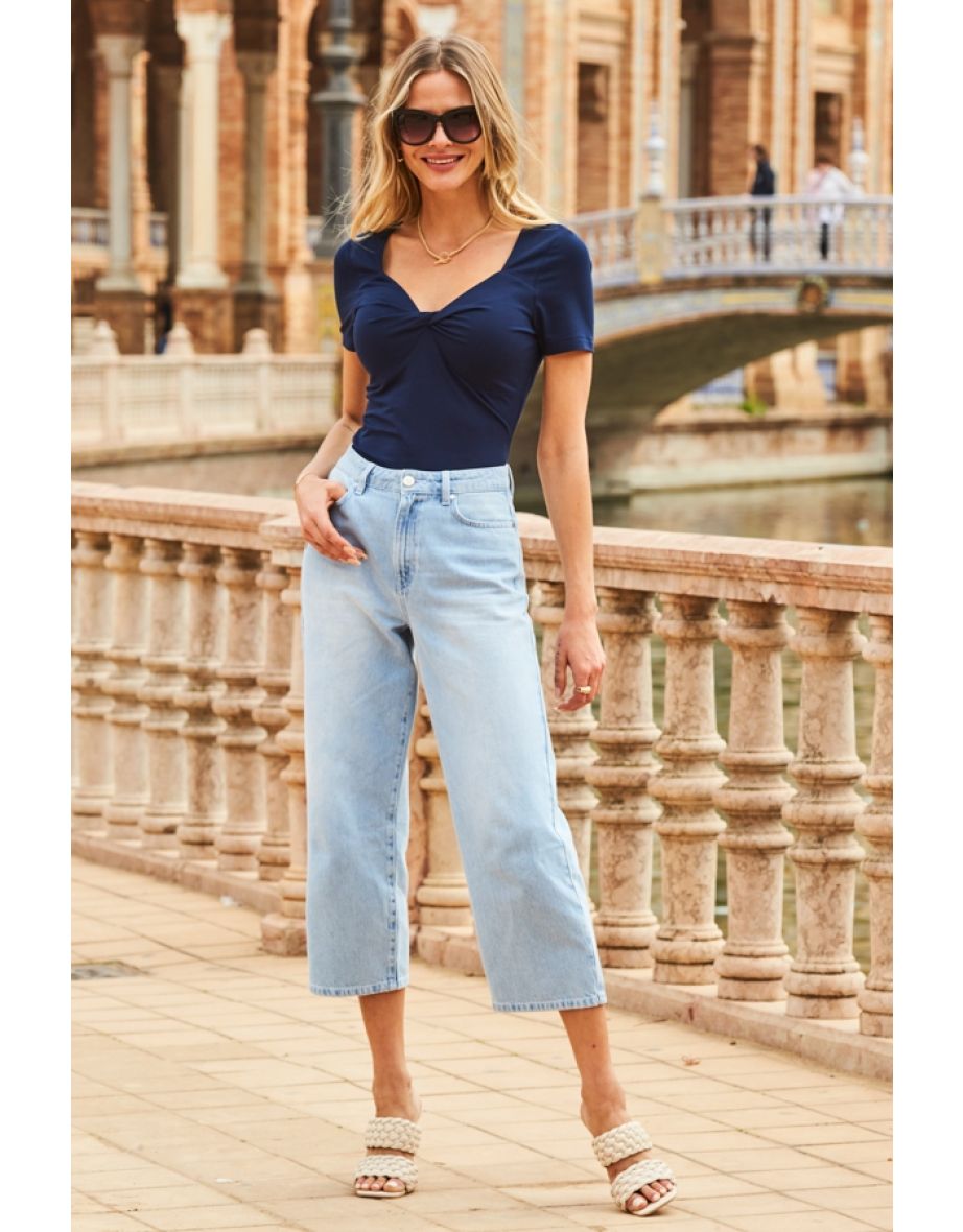 Light Wash Denim Culotte Jeans