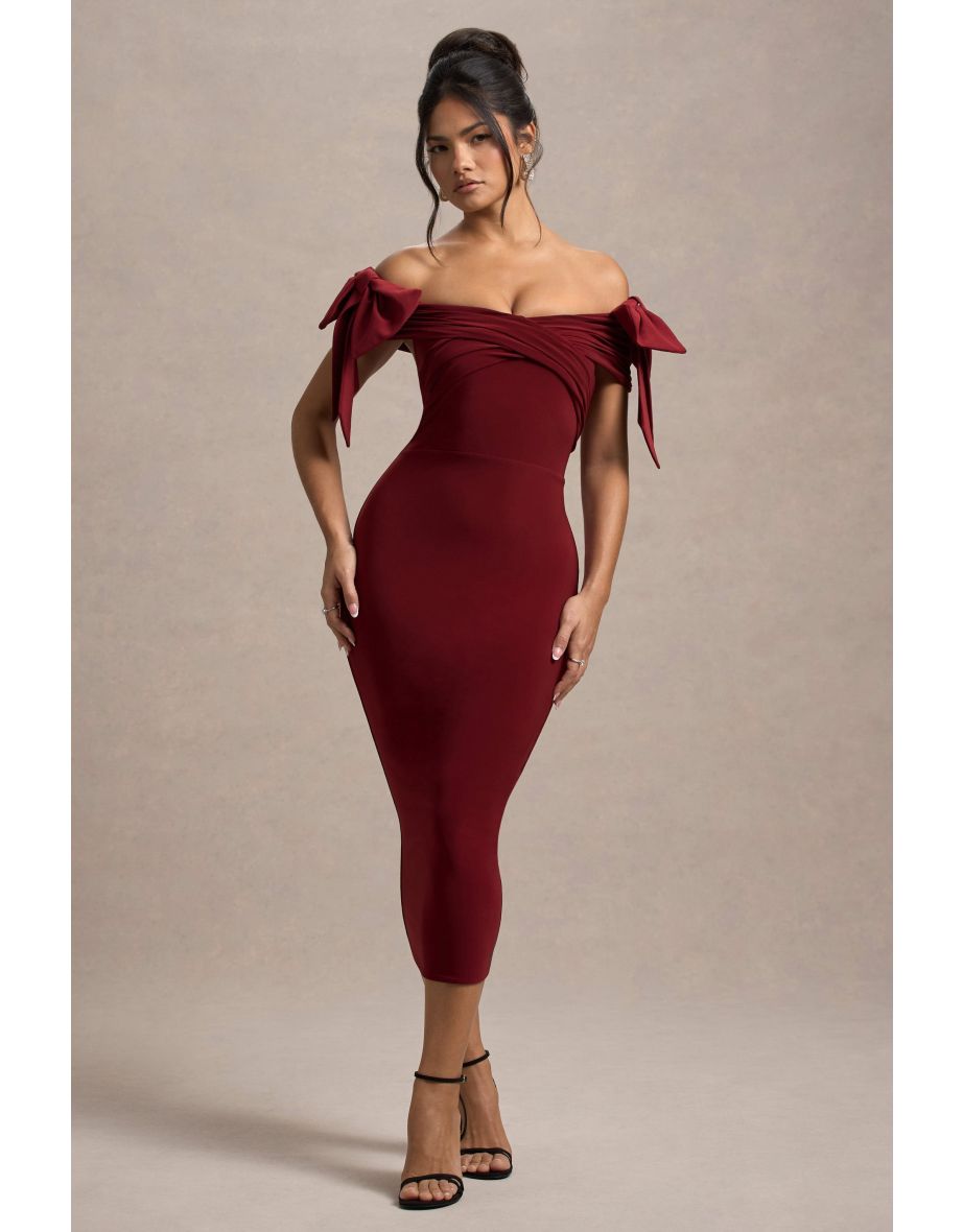 Ashleigh | Port Bardot Midi Dress With Bows