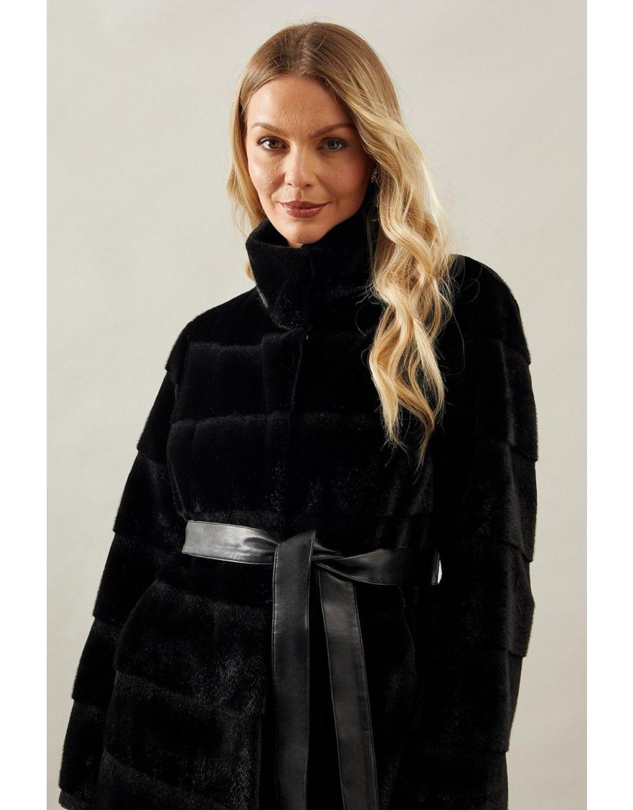 Faux Fur Funnel Neck Coat - 3