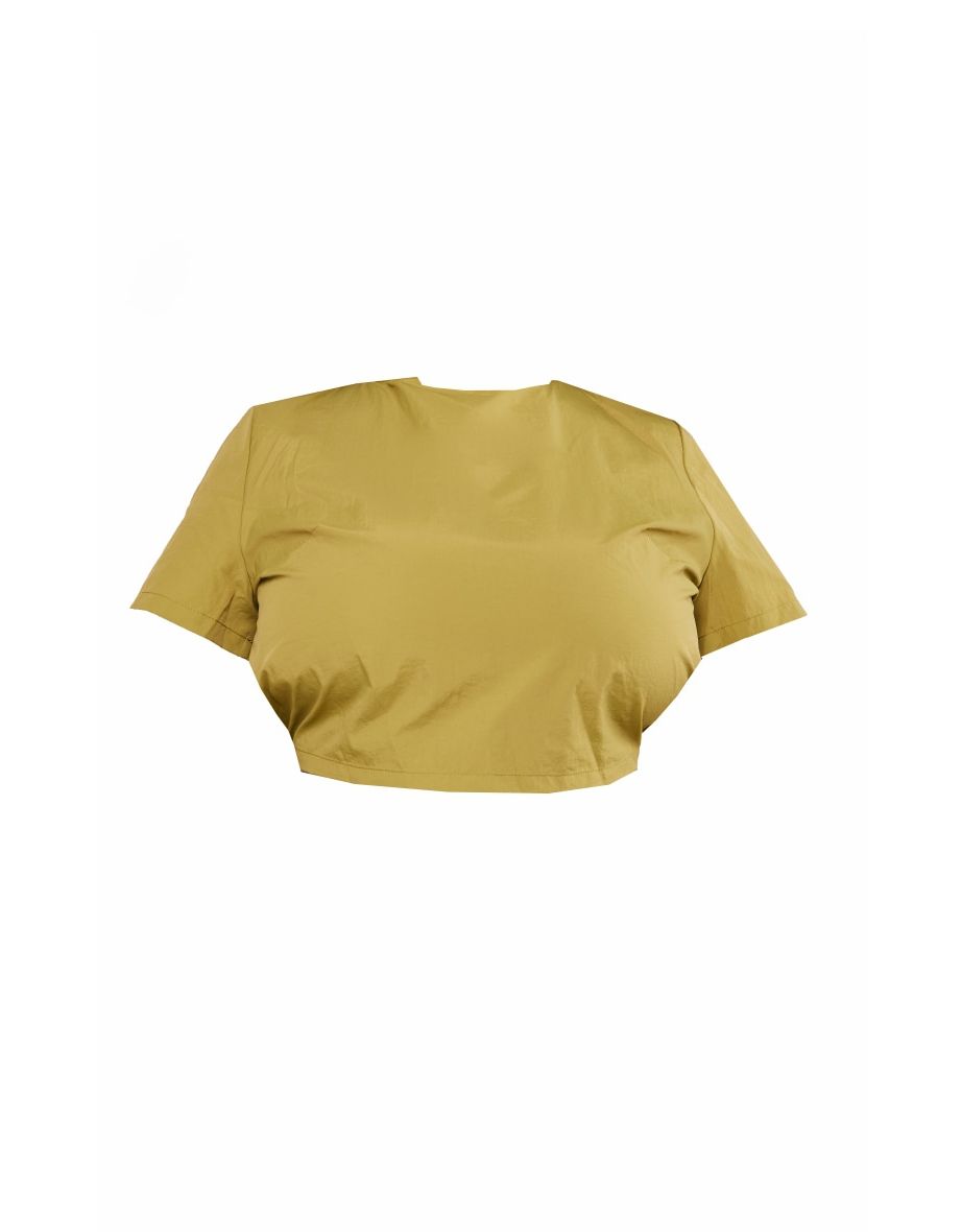 Plus Olive Nylon Open Back Cap Sleeve Top - 4