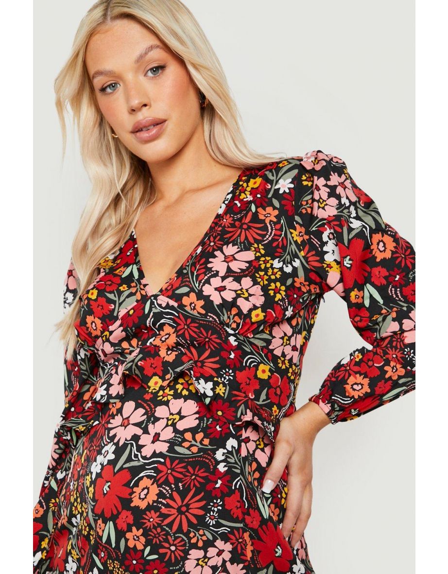 Maternity Floral V Neck Midaxi Dress - floral - 3