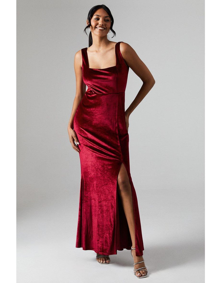 Debut London by Coast Square Neck Velvet Bridesmaids Maxi Dress