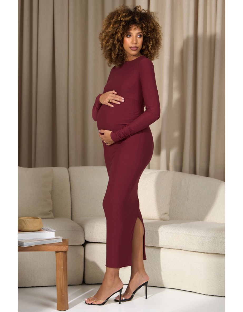 Shop Dove Vintage Berry Bodycon Long Sleeve Maternity Maxi Dress Online in Bahrain VogaCloset