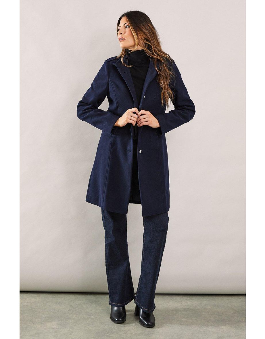 Funnel Neck Faux Wool Coat
