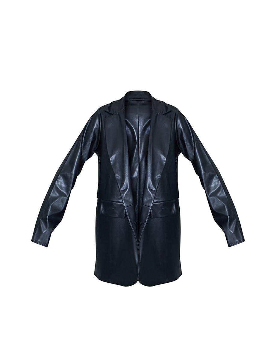 Black PU Pocket Look Double Button Blazer - 4