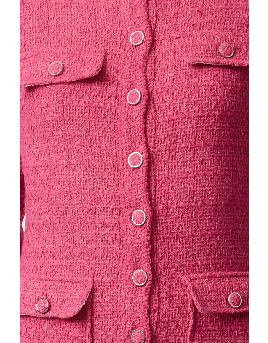 Pink Straight Cut Tweed Jacket Woven Dress - 4