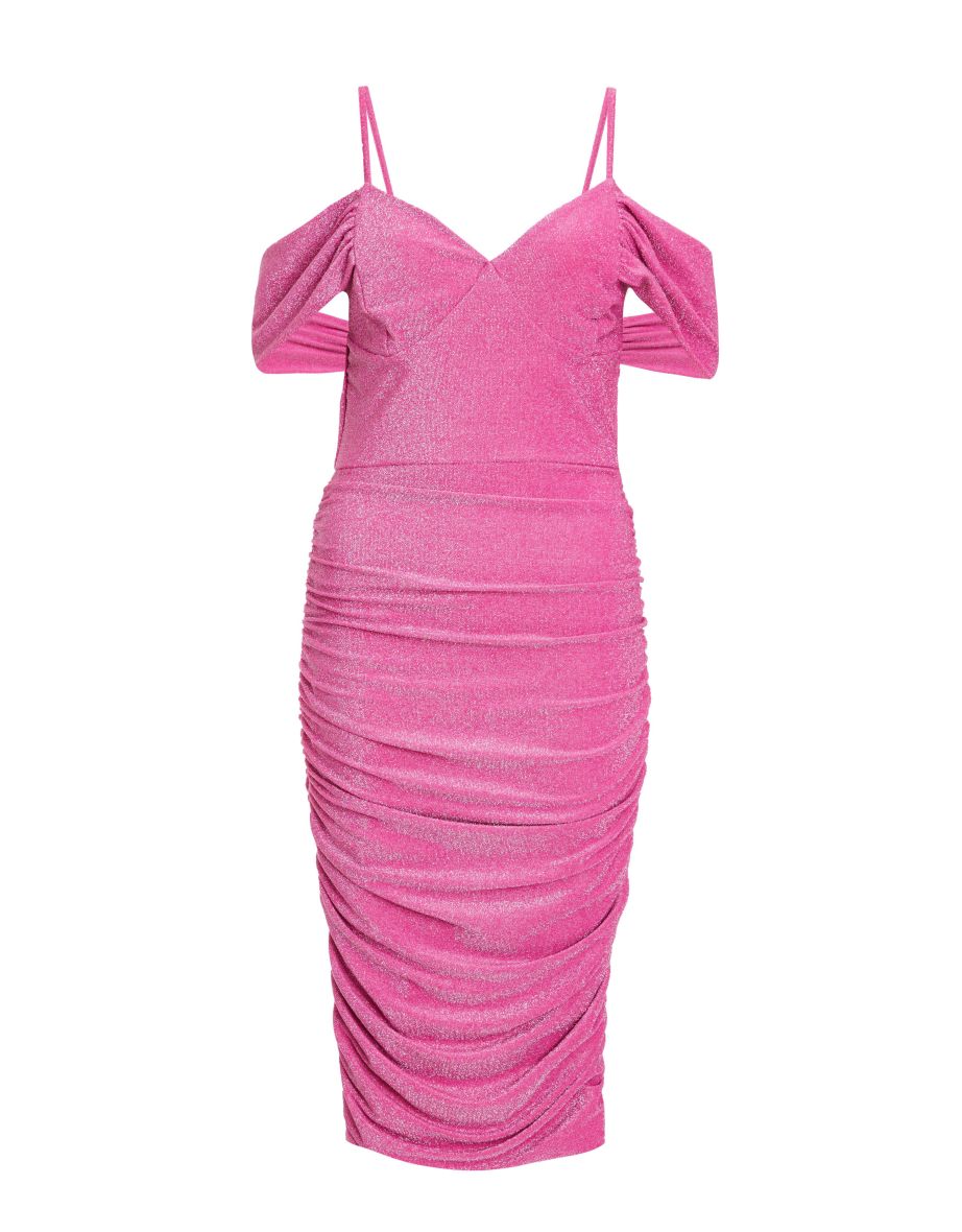 Pink Cold Shoulder Ruched Midi Dress - 5