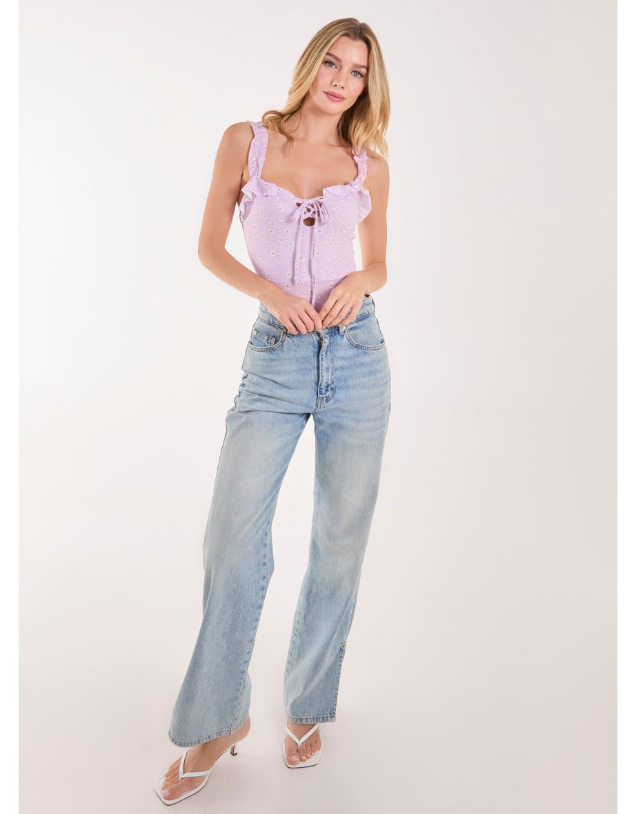 Ditsy Floral Frill Tie Front Bodysuit