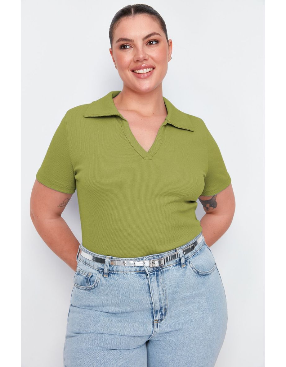 Green Camisole Knitted Plus Size Blouse
