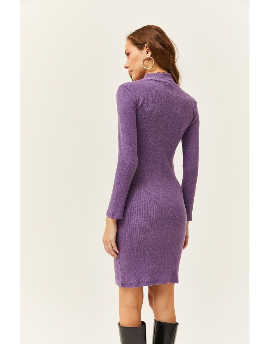 Women's Purple Lycra Raised Camisole Dress - 5