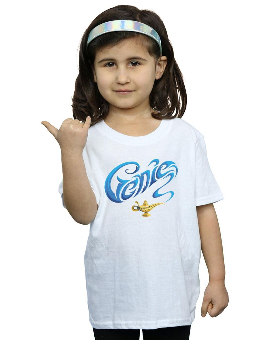Disney Girls Aladdin Movie Genie Lamp Cotton T-Shirt - White