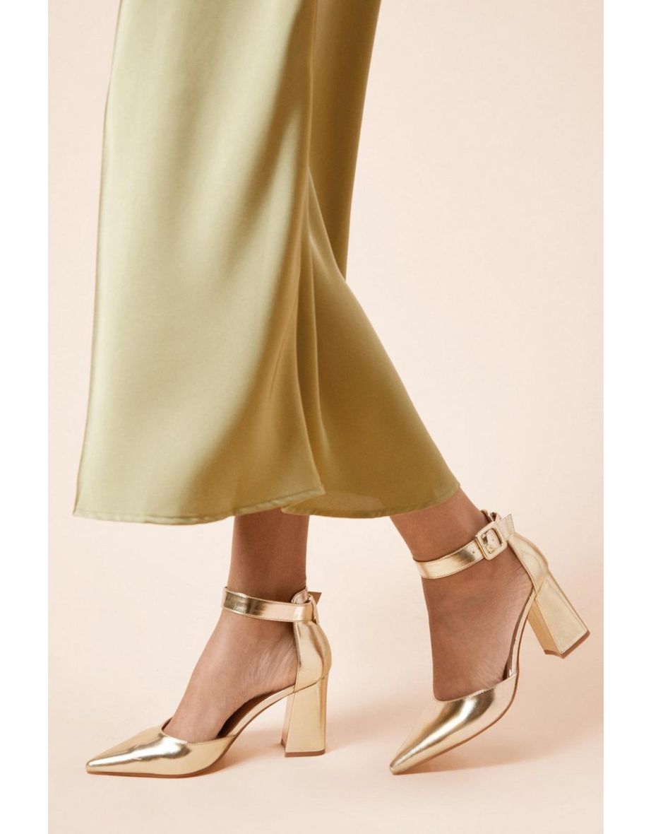 Wide Fit Echo Buckle Detail Ankle Strap Pointed Court Shoes - 3