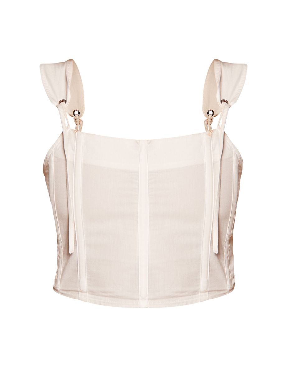 White Boned Tie Strap Lace Up Back Corset - 4