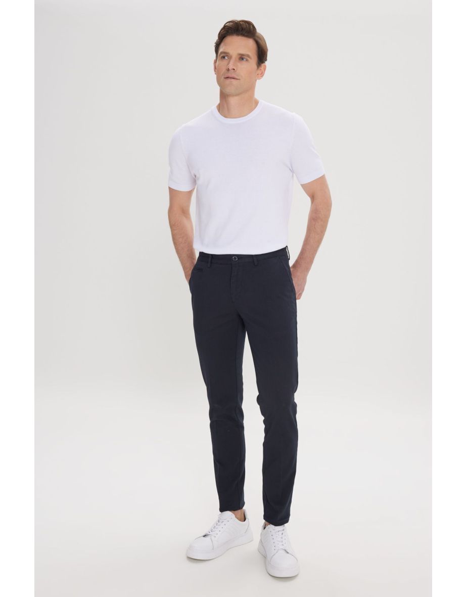 Men's Black Slim Fit Slim Fit Side Pocket Cotton Flexible Dobby Trousers