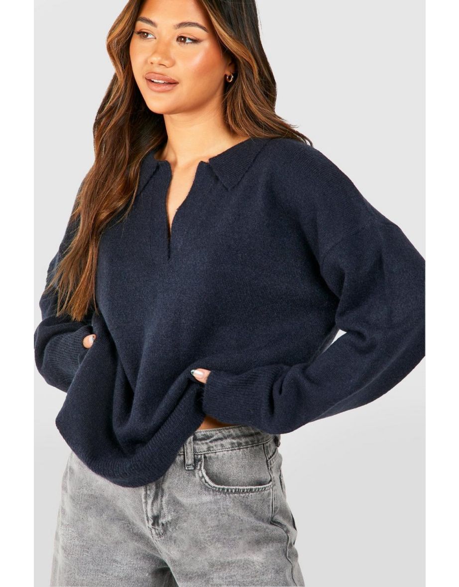 Soft Knit Polo Collar Jumper - ink - 3