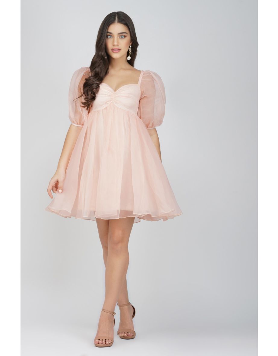 Melanie Pink Puff Sleeve Dress