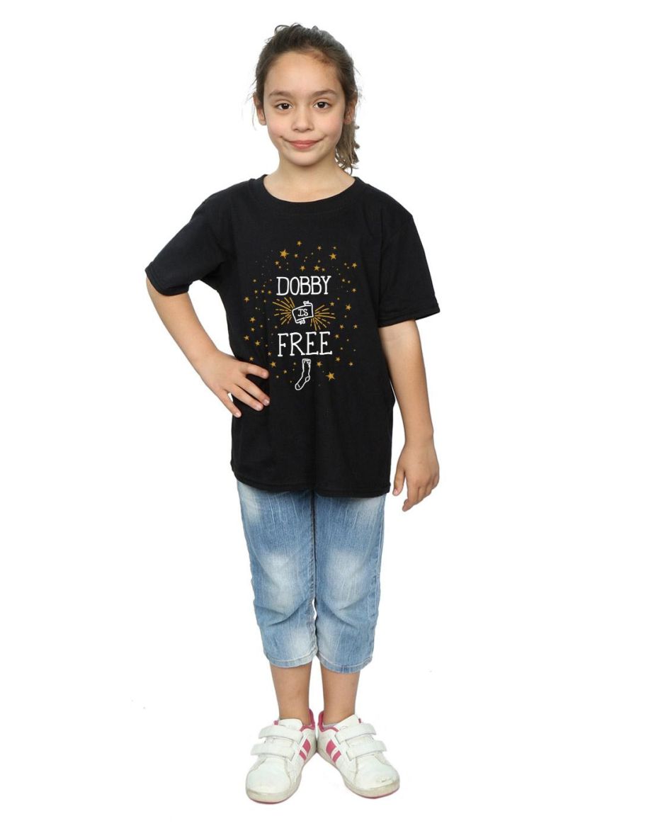 Harry Potter Girls Dobby Is Free Cotton T-Shirt - Black - 3