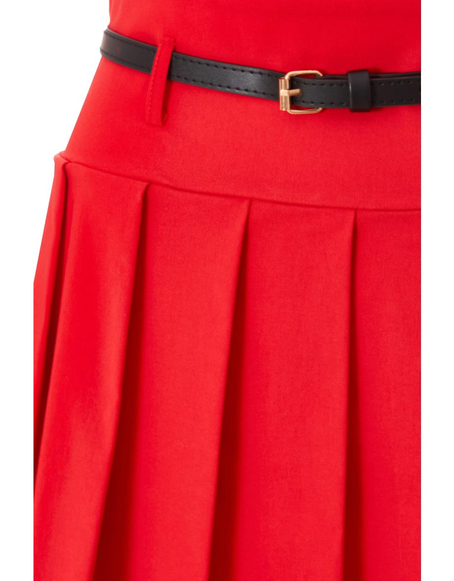 Red Pleated Mini Skirt - 5