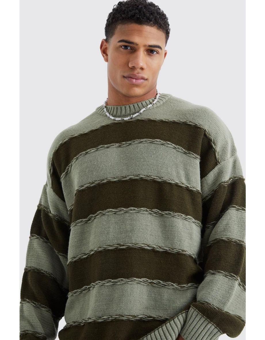 Oversized 2 Tone Stripe Knit Jumper - 2