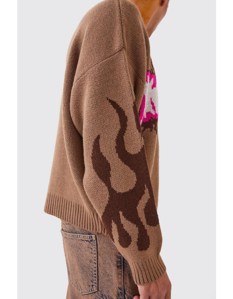 Boxy Homme Graffiti Knitted Jumper - taupe - 2