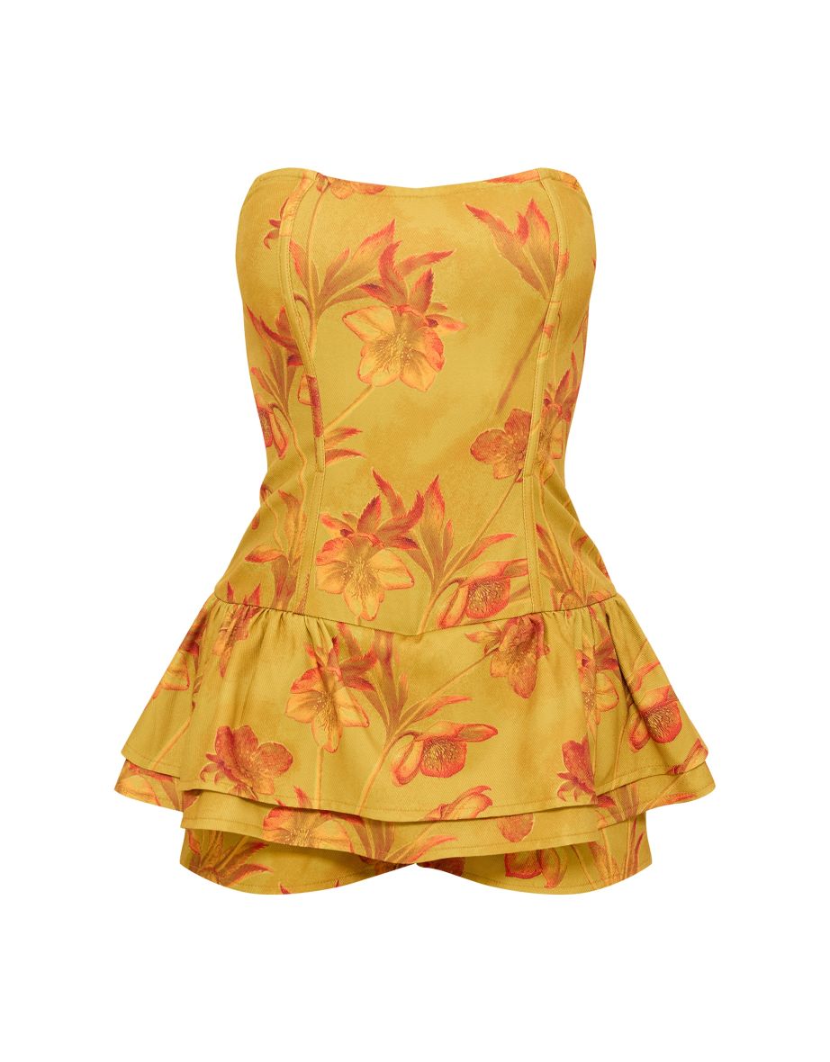 Yellow Blossom Twill Bandeau Rara Playsuit - 4