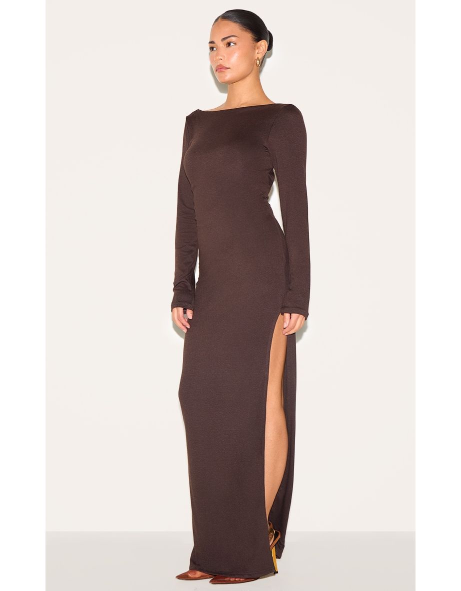 Petite Chocolate Contour Jersey Scoop Open Back Maxi Dress