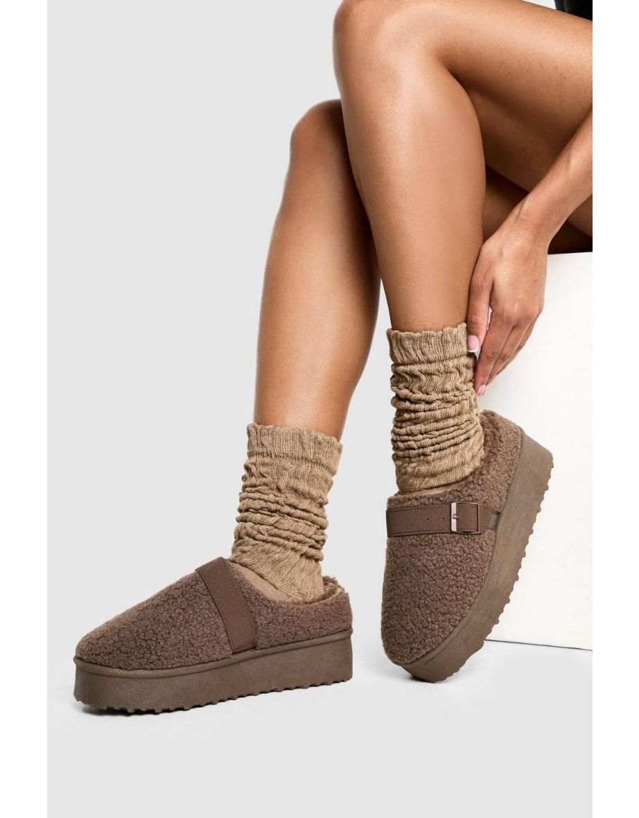 Platform Borg Buckle Detail Cosy Mules