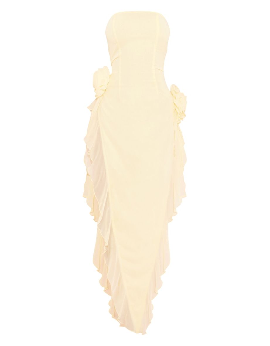 Lemon Bandeau Corsage Frill Detail Midaxi Dress - 4
