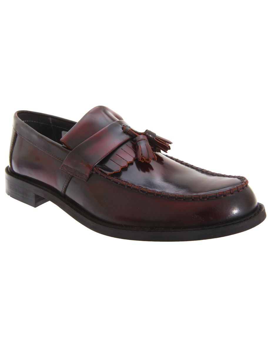 Roamers Mens Toggle Saddle Hi-Shine Leather Loafers - Oxblood