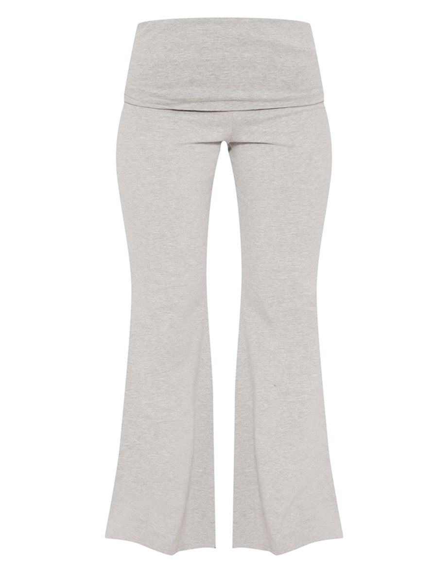 Petite Grey Marl Cotton Fold Detail Flared Trousers - 4