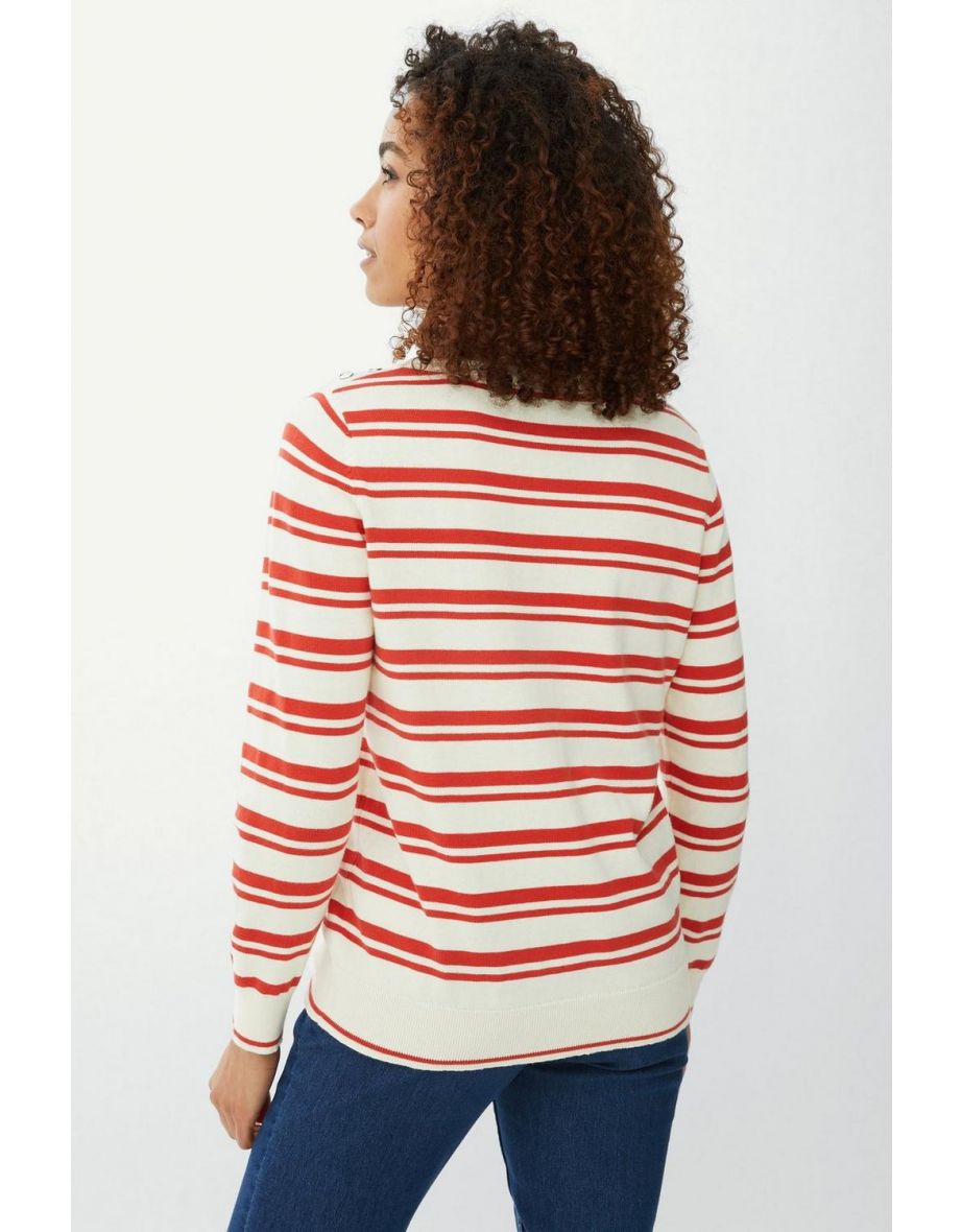 Stripe Pocket Striped Cotton Jumper - red orange - 3