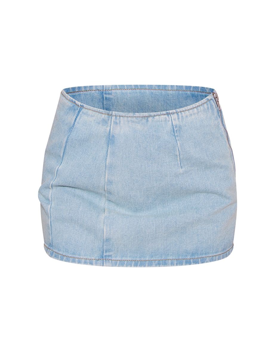 Light Blue Wash Micro Mini Denim Skirt - 5