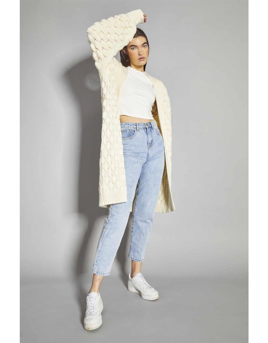 Cream Cable Knit Longline-Cardigan