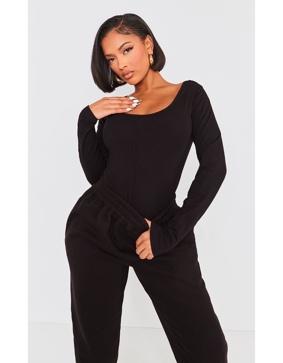Shape Black Cotton Scoop Neck Seam Bodysuit