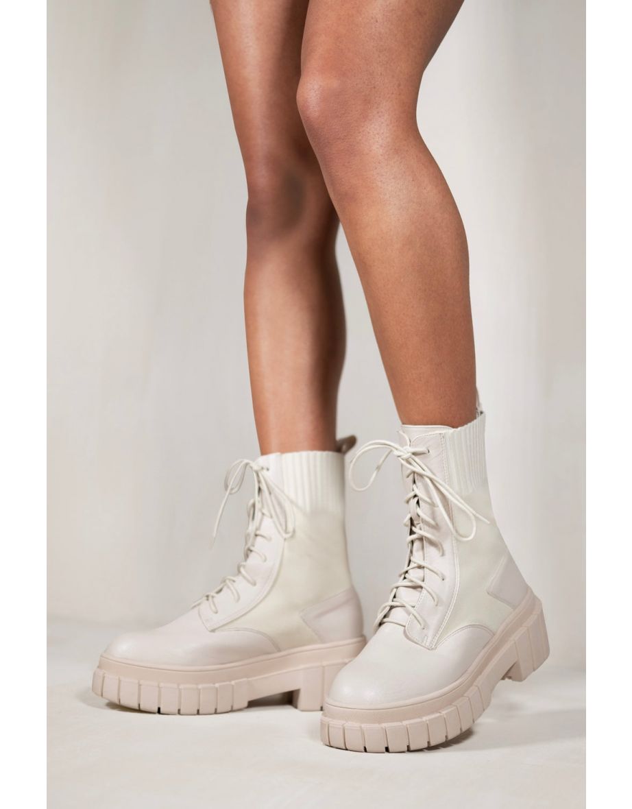 Cream lace up boots on sale