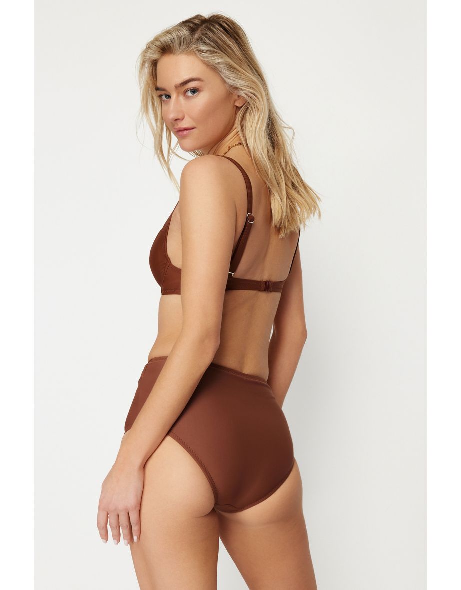 Brown V-Cut High Waist Bikini Bottom - 7