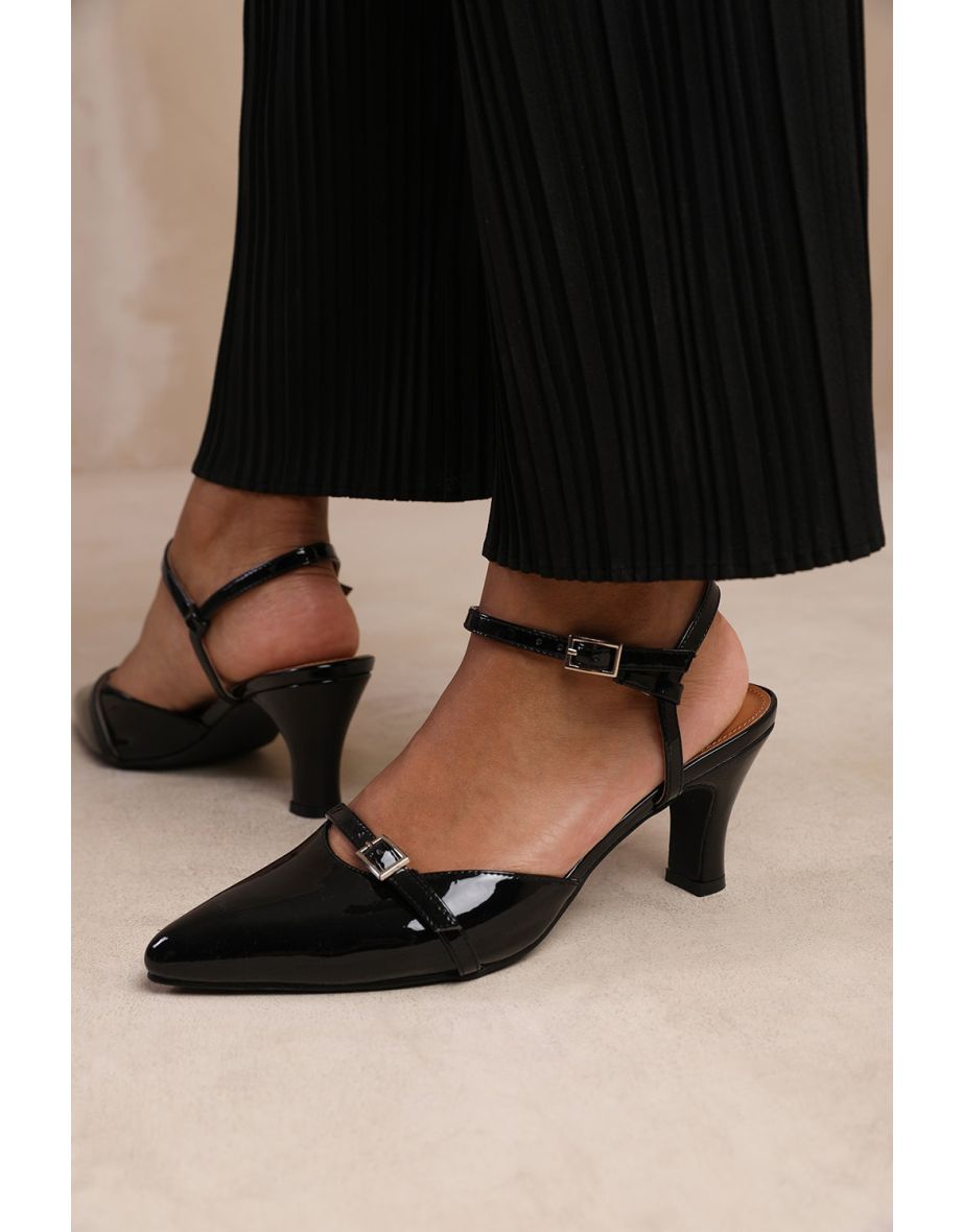 MEMPHIS WIDE FIT LOW HEEL WITH MULTI BUCKLE DETAIL IN BLACK PATENT - 1