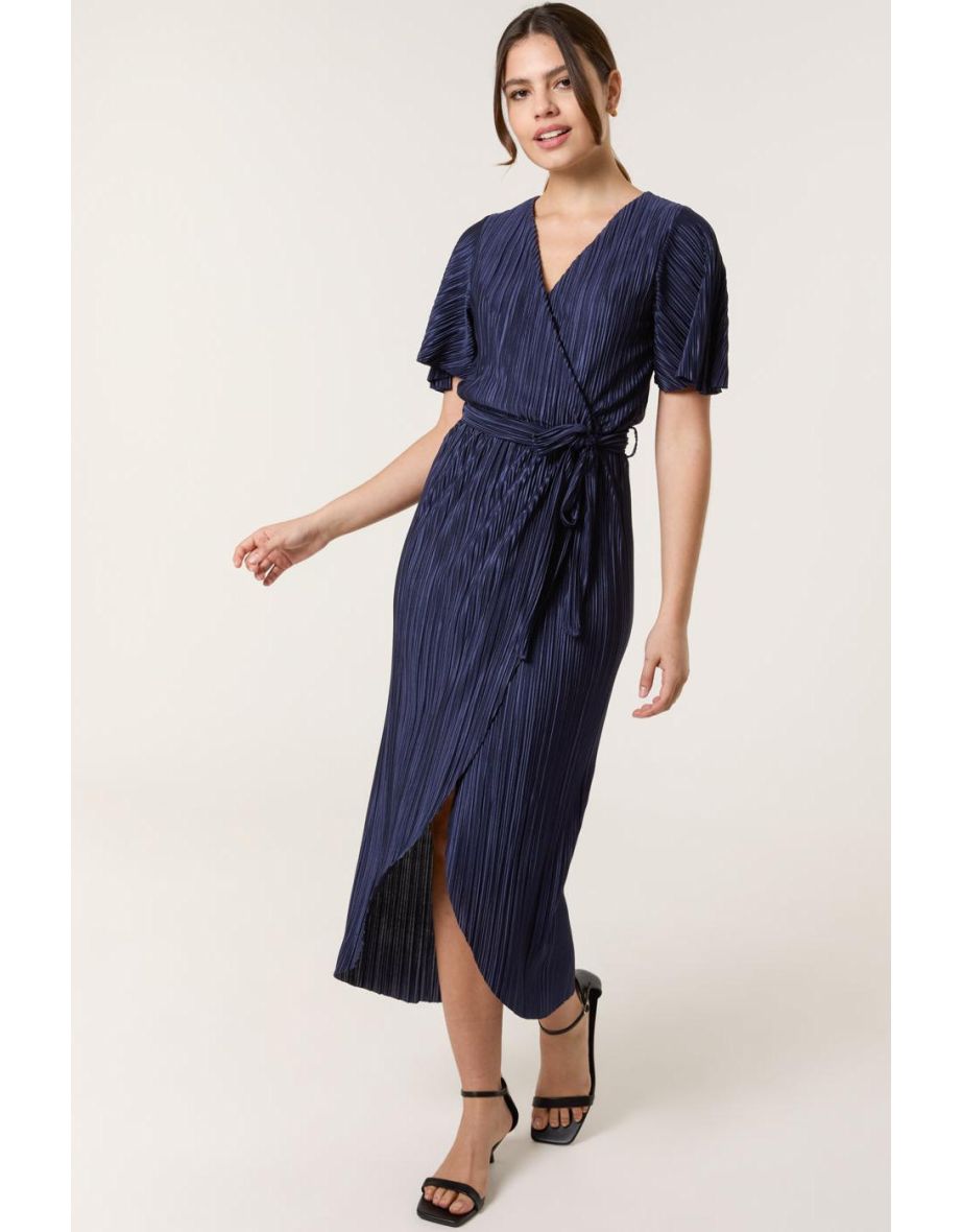Plisse Wrap Over Midi Dress