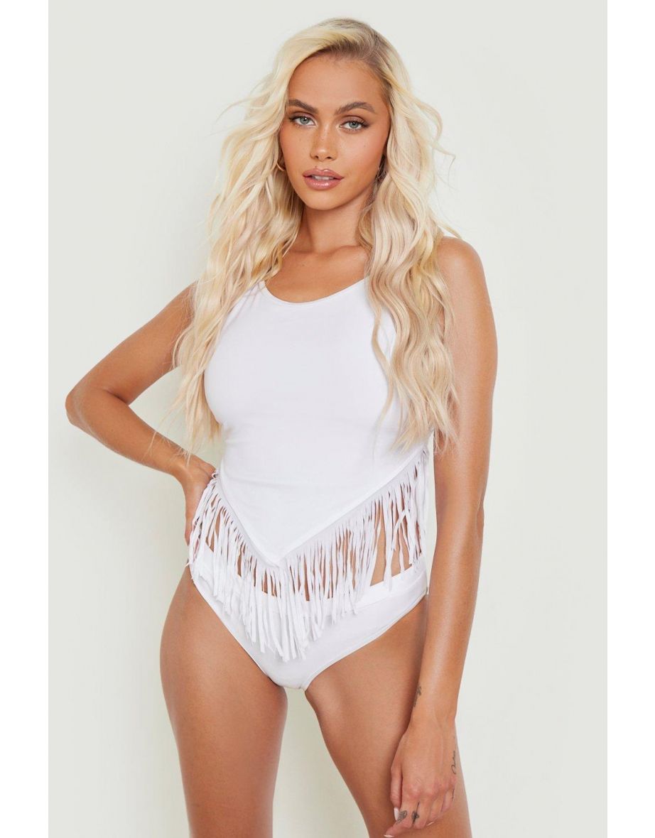 Fringe Longline Bikini Set - white