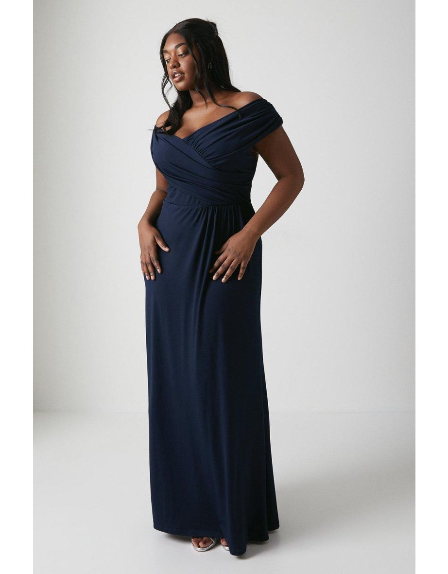 Shop Plus Size Ruched Bardot Fishtail Slinky Bridesmaids Dress Online in Bahrain VogaCloset